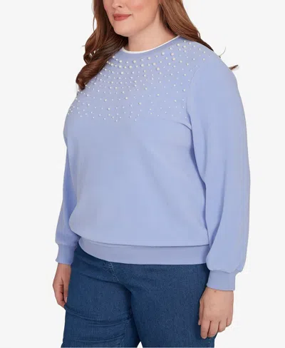 Alfred Dunner Women's Classic Embellished Crew Neck Anti-pill Top In Blue