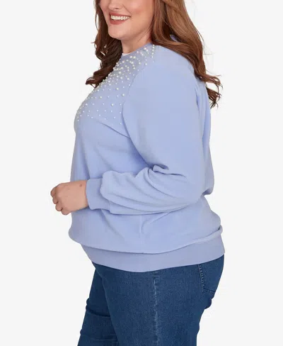 Alfred Dunner Women's Classic Embellished Crew Neck Anti-pill Top In Blue