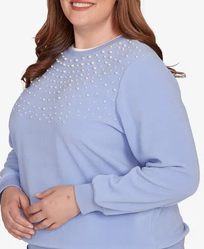 Alfred Dunner Women's Classic Embellished Crew Neck Anti-pill Top In Blue