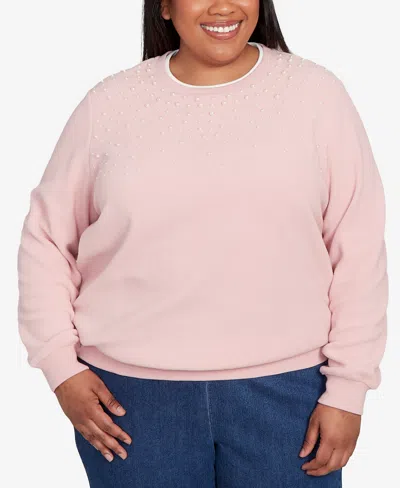 Alfred Dunner Women's Classic Embellished Crew Neck Anti-pill Top In Pink
