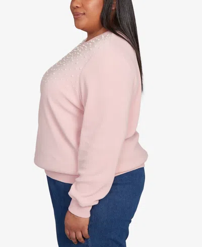 Alfred Dunner Women's Classic Embellished Crew Neck Anti-pill Top In Pink
