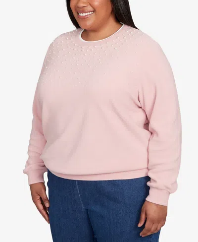 Alfred Dunner Women's Classic Embellished Crew Neck Anti-pill Top In Pink