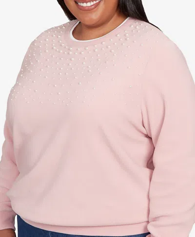 Alfred Dunner Women's Classic Embellished Crew Neck Anti-pill Top In Pink
