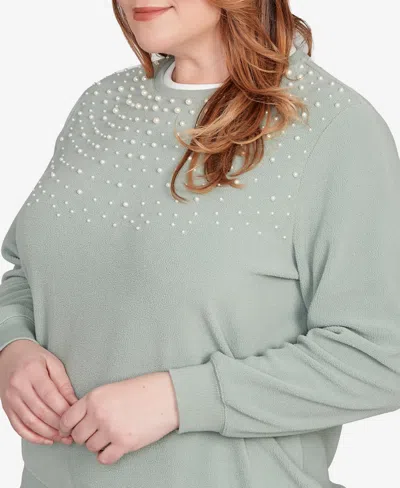 Alfred Dunner Plus Size Classic Embellished Neckline Anti-pill Sweater In Green