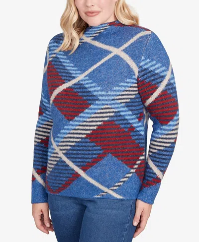 Alfred Dunner Petite Sunset Canyon Exploded Plaid Mock Neck Sweater In Multi