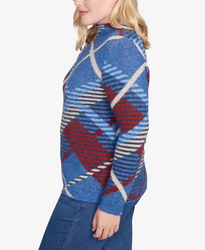 Alfred Dunner Petite Sunset Canyon Exploded Plaid Mock Neck Sweater In Multi