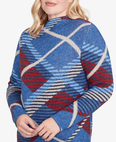 Alfred Dunner Petite Sunset Canyon Exploded Plaid Mock Neck Sweater In Multi