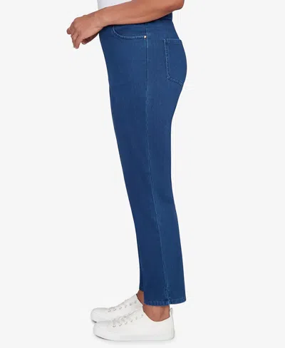 Alfred Dunner Petite Sunset Canyon Denim Knit Medium Length Split Hem Jeans In Blue