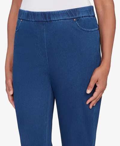 Alfred Dunner Petite Sunset Canyon Denim Knit Medium Length Split Hem Jeans In Blue