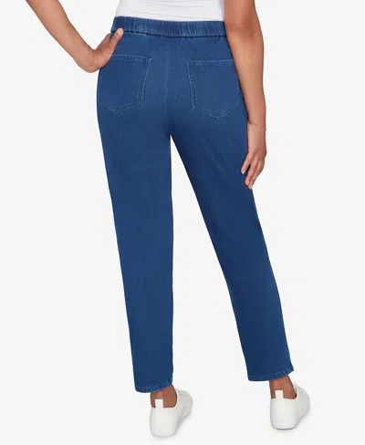 Alfred Dunner Petite Sunset Canyon Denim Knit Medium Length Split Hem Jeans In Blue