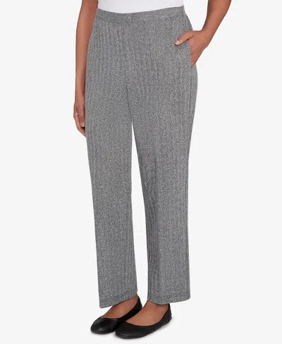 Alfred Dunner Petite Jet Setter Herringbone Knit Medium Length Pants In Gray