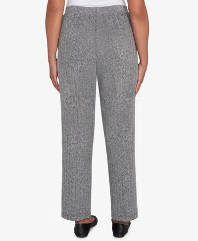 Alfred Dunner Petite Jet Setter Herringbone Knit Medium Length Pants In Gray