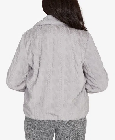 Alfred Dunner Petite Jet Setter Sculpted Faux Fur Zip Up Jacket In Gray