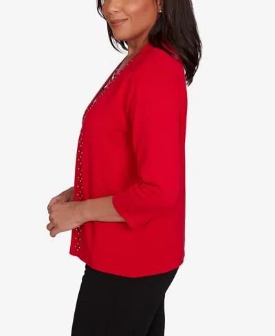 Alfred Dunner Petite Jet Setter Geometric Inner Two In One Sweater In Red