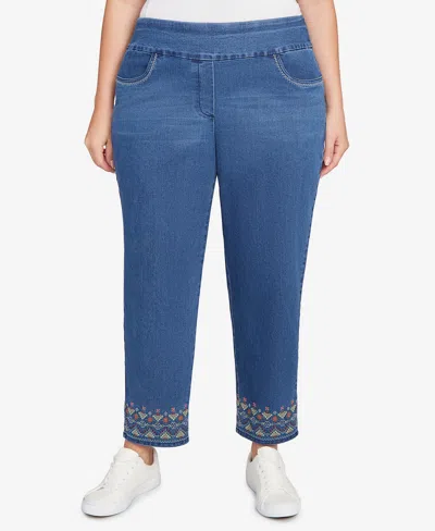 Alfred Dunner Plus Size Sunset Canyon Super Stretch Geometric Denim Ankle Jeans In Blue