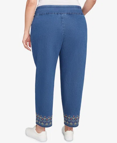 Alfred Dunner Plus Size Sunset Canyon Super Stretch Geometric Denim Ankle Jeans In Blue