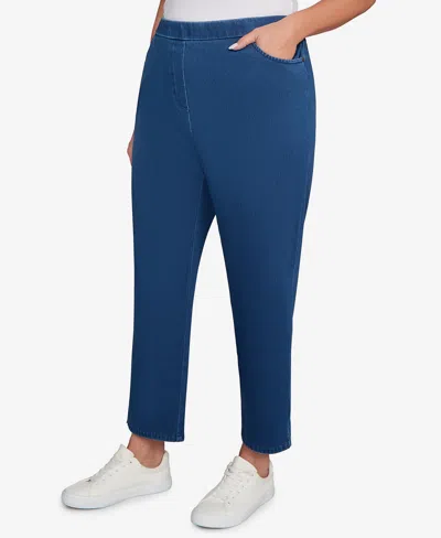 Alfred Dunner Plus Size Sunset Canyon Denim Knit Short Length Split Hem Jeans In Blue