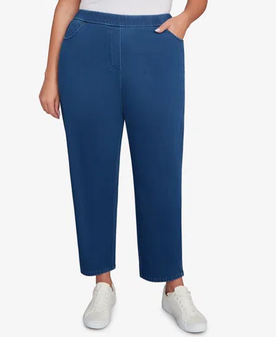 Alfred Dunner Plus Size Sunset Canyon Denim Knit Short Length Split Hem Jeans In Blue