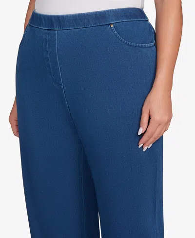 Alfred Dunner Plus Size Sunset Canyon Denim Knit Short Length Split Hem Jeans In Blue