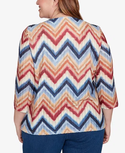 Alfred Dunner Plus Size Sunset Canyon Textured Knit Chevron Top With Necklace In Multi