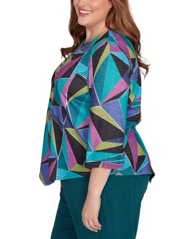 Alfred Dunner Plus Size Lake Champlain Abstract Stained Glass Top With Necklace In Multi
