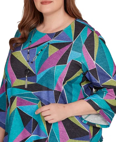 Alfred Dunner Plus Size Lake Champlain Abstract Stained Glass Top With Necklace In Multi