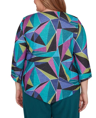 Alfred Dunner Plus Size Lake Champlain Abstract Stained Glass Top With Necklace In Multi