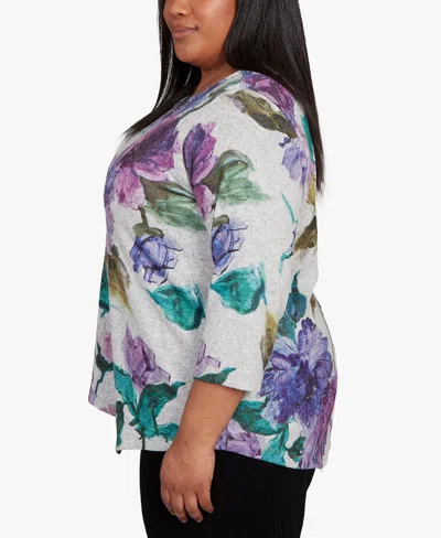 Alfred Dunner Plus Size Lake Champlain Asymmetrical Watercolor Flower Top In Multi