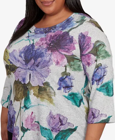 Alfred Dunner Plus Size Lake Champlain Asymmetrical Watercolor Flower Top In Multi