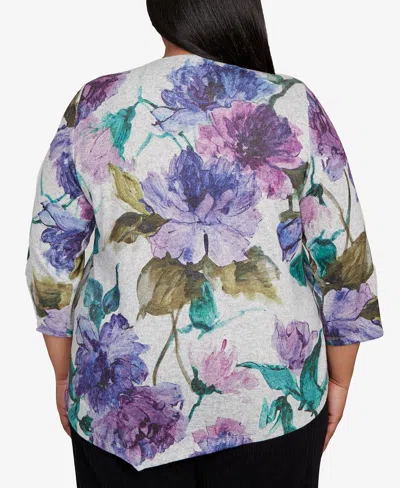 Alfred Dunner Plus Size Lake Champlain Asymmetrical Watercolor Flower Top In Multi