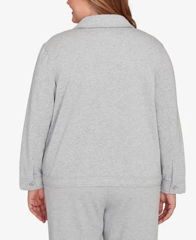 Alfred Dunner Women's Casual Vibe Shimmer Collared Button Jacket In Green