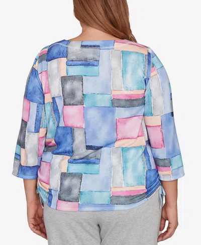 Alfred Dunner Plus Size Casual Vibe Tie Side Ruched Colorblock Top In Multi