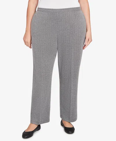 Alfred Dunner Plus Size Jet Setter Herringbone Knit Medium Length Pants In Gray