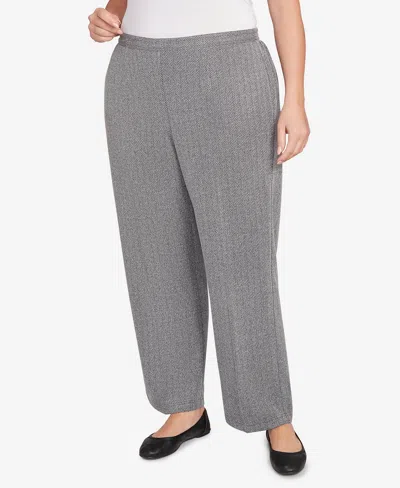 Alfred Dunner Plus Size Jet Setter Herringbone Knit Medium Length Pants In Gray