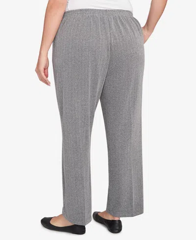 Alfred Dunner Plus Size Jet Setter Herringbone Knit Medium Length Pants In Gray