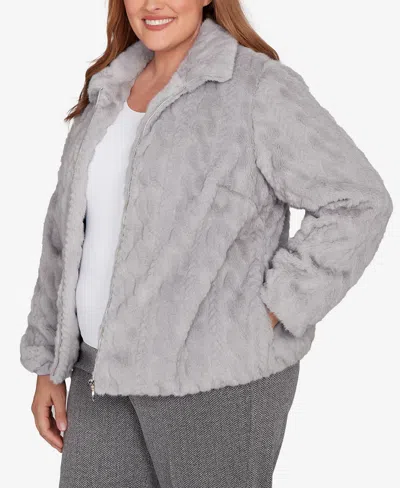 Alfred Dunner Plus Size Jet Setter Sculpted Zip Up Jacket In Gray