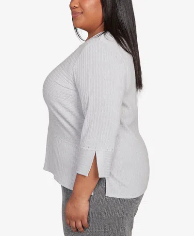 Alfred Dunner Plus Size Jet Setter Heat Set Embellished Solid Knit Top In Gray