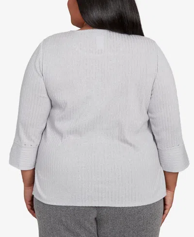 Alfred Dunner Plus Size Jet Setter Heat Set Embellished Solid Knit Top In Gray