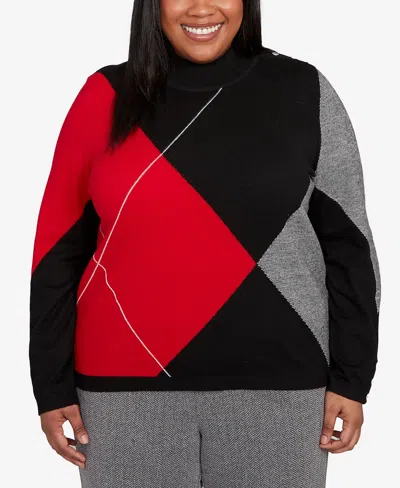 Alfred Dunner Plus Size Jet Setter Geometric Inner Two In One Sweater In Black