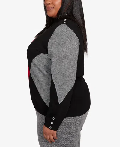 Alfred Dunner Plus Size Jet Setter Geometric Inner Two In One Sweater In Black