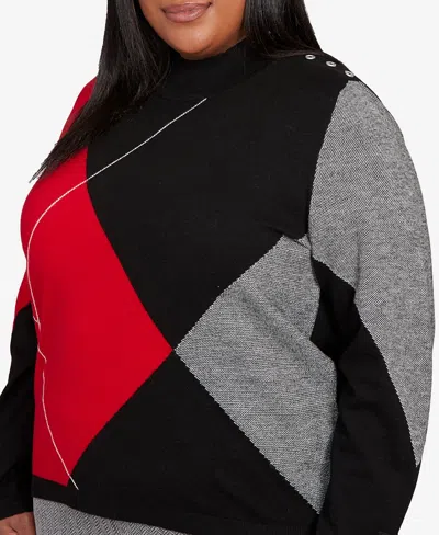 Alfred Dunner Plus Size Jet Setter Geometric Inner Two In One Sweater In Black