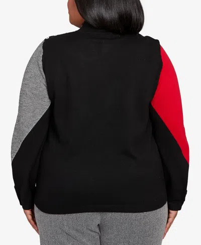 Alfred Dunner Plus Size Jet Setter Geometric Inner Two In One Sweater In Black