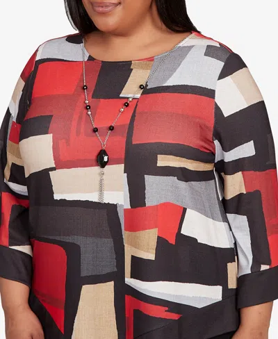 Alfred Dunner Plus Size Jet Setter Knit Colorblock Top With Necklace In Multi