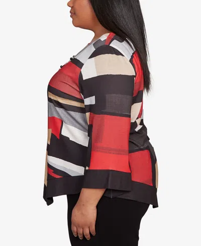 Alfred Dunner Plus Size Jet Setter Knit Colorblock Top With Necklace In Multi