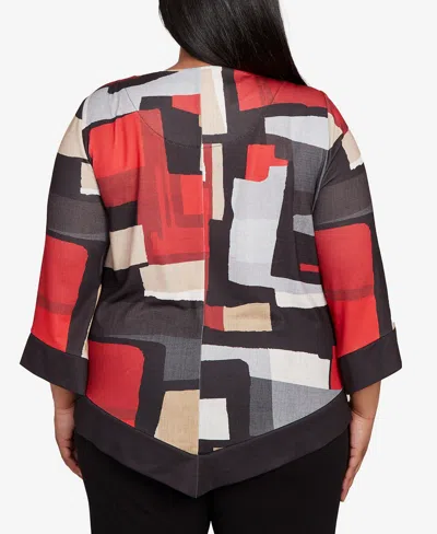 Alfred Dunner Plus Size Jet Setter Knit Colorblock Top With Necklace In Multi