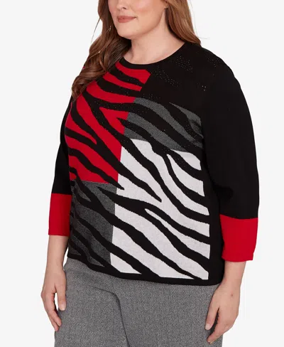 Alfred Dunner Plus Size Jet Setter Zebra Colorblock Long Sleeve Sweater In Multi