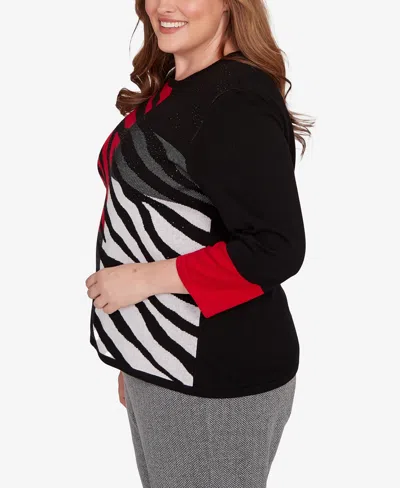 Alfred Dunner Plus Size Jet Setter Zebra Colorblock Long Sleeve Sweater In Multi