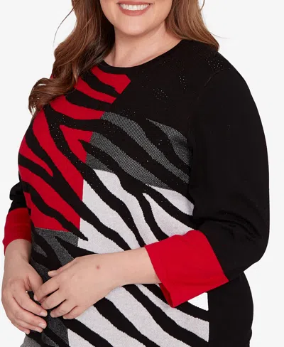 Alfred Dunner Plus Size Jet Setter Zebra Colorblock Long Sleeve Sweater In Multi