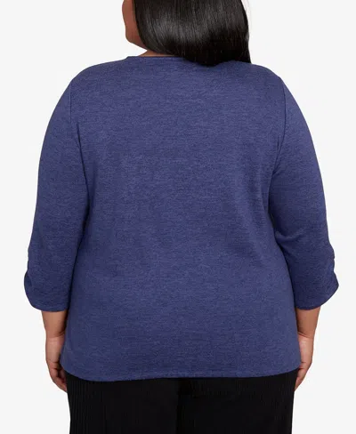 Alfred Dunner Plus Size Lake Champlain Embroidered Scroll Ruched Sleeve Top In Purple