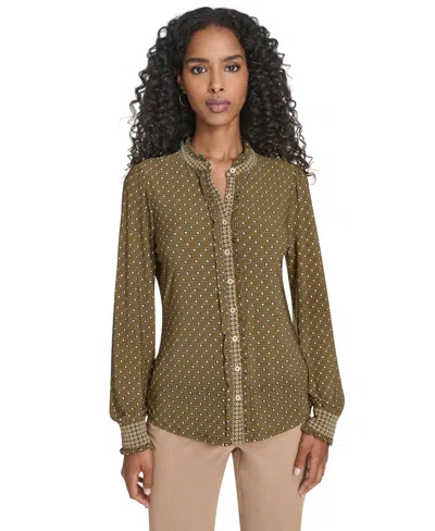 Tommy Hilfiger Women's Foulard Ruffle Button-up Top In Green